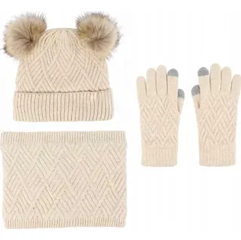 Čepice Sajbazar sada: čepice, nákrčník (rolák) a rukavice, univerzální velikost, béžová