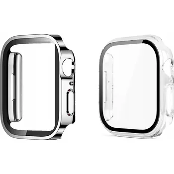 Pouzdro na mobilní telefon Pouzdro pro Apple Watch Series 8/7 45 mm, 2 kusy v sadě, stříbrné/transparentní