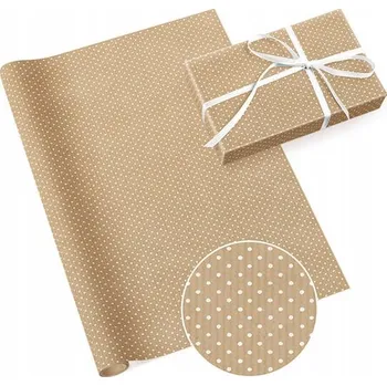 Balící papír DÁRKOVÝ PAPÍR KRAFT BÍLÉ TEČKY NAROZENINY PÁRTY 70X200 CM
