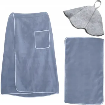 SAUNOVÁ SADA KOMPLET PRO MUŽE A ŽENY DO SAUNY ŠEDÝ KILT ČEPICE RUČNÍK TUNIKA