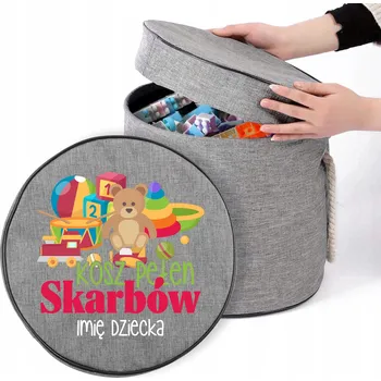 Úložný box Koš na hračky a kostky s podložkou, velký úložný prostor, Dárek pro dítě, truhla na poklady s jménem