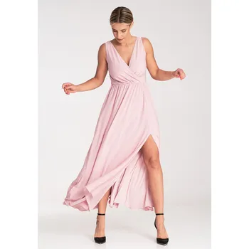 Dámské šaty Maxi šaty s výstřihem do V vpředu i vzadu M960 Barva: Růžová, Velikost: S