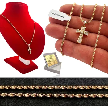 Řetízek SINGAPURSKÝ ŘETÍZEK ŘETÍZEK + KŘÍŽ SE ZIRKONY 35 CM CHIRURGICKÁ OCEL