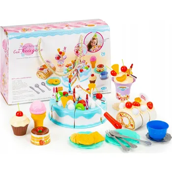 Dřevěná hračka Eco Toys Narozeninový dort krájecí s doplňky 76 kusů