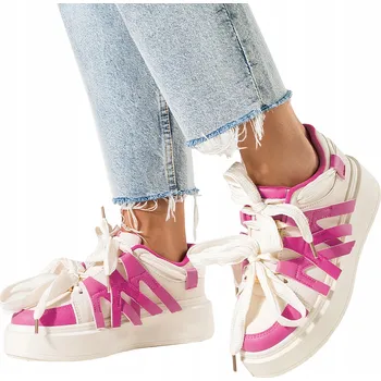 Dámská obuv Dámské SNEAKERS Boty Sportovní Růžové na PLATFORMĚ Šněrovací vel. 38