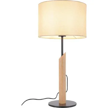 Lampička ACA Lighting stolní lampa CLIFF černý kov, dřevo a béžové textilní stínítko 1xE27 MT21585