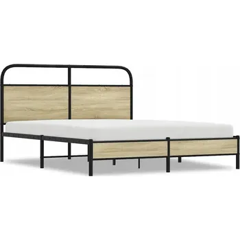 Postel Kovový rám postele s čelem, dub sonoma, 207 x 166 x 100 cm