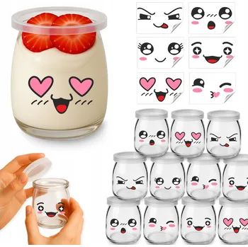 Sklenice 12x SKLENIČKY NA DEZERTY s NÁLEPKAMI 100 ML na DEZERTÍKY JOGURTY PĚNY OMÁČKY DIPY