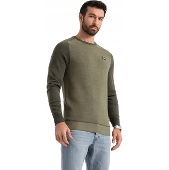 Pánský svetr Bavlněný pánský svetr s raglánovými rukávy, olivový Ombre OM-SWSW-0121 V2 M