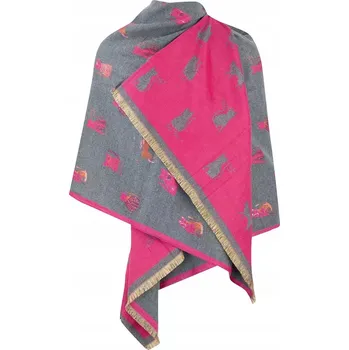 Teplá šála oboustranná s kočkami pletenina (Růžová)