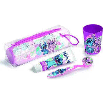 Dětský set na dentální hygienu STITCH – zubní kartáček, zubní pasta a kelímek