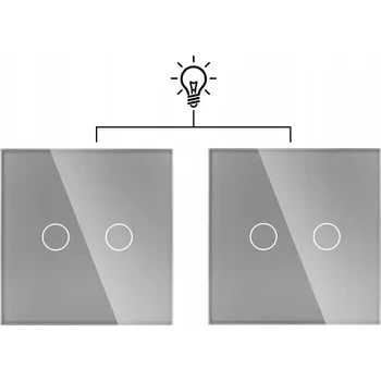 vypínač 2x SKLENĚNÝ SCHODIŠŤOVÝ VYPÍNAČ 2-TLAČÍTKOVÝ 2G2W DVOJITÝ DOTYKOVÝ STŘÍBRNÝ ŠEDÝ