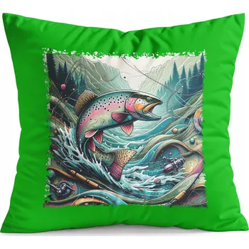Polštář POLŠTÁŘ ZELENÝ DÁREK - RYBÁŘSKÉ VZORY RYBÁŘSKÝ PRUT FANATIK RYBA