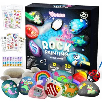 kreativní sada Yneze Sada na Malování Kamenů | Svítící Samolepky a Metalické Barvy
