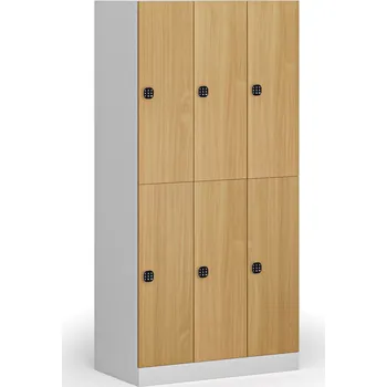 Nábytek B2B Partner Šatní skříňka S1 s úložnými boxy, 6 boxů, 1850 x 900 x 500 mm, kódový zámek, laminované dveře, buk