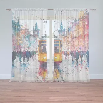 Záclona Sablio Záclony Žlutá tramvaj Paint: 2ks 150x250cm