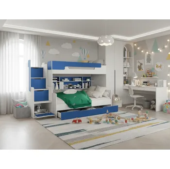 Postel ArtBed Dětská patrová postel s roštem HARRY | bílá/modrá 120 x 200 cm