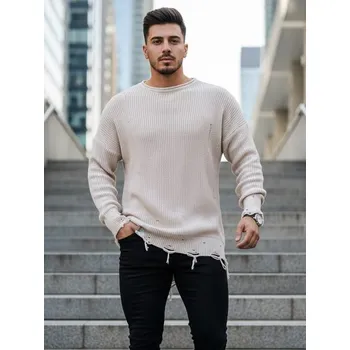 Pánský svetr Buďchlap Stylový prodloužený svetr v béžové barvě