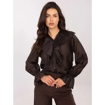 Dámská košile Tmavě hnědá dámská průsvitná košile s volánem IT-KS-28883.80-DARK BROWN Velikost: ONE SIZE