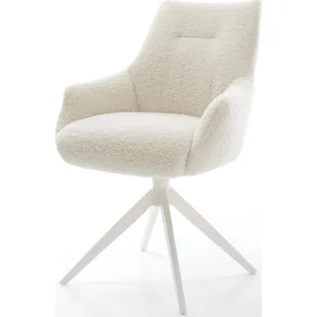 Jídelní židle DELIFE Jídelní židle Alja-Flex s područkami plyšový manšestr béžová křížová podnož široká bílá otočný 360° houpací funkce taštičkové pružiny
