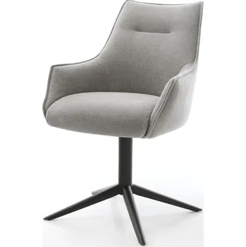 Jídelní židle DELIFE Jídelní židle Alja-Flex s područkami potahová látka Měkký šedá křížová podnož černá 360° otočný houpací funkce taštičkové pružiny