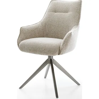 Jídelní židle DELIFE Jídelní židle Alja-Flex s područkami látka Měkký béžová křížová podnož široká grafitová 360° otočný houpací funkce taštičkové pružiny