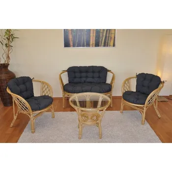 Obývací pokoj Axin Trading s.r.o. Ratanová sedací souprava Bahama medová velká polstry tmavě šedý melír