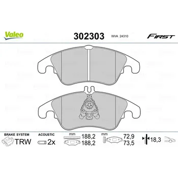 Brzdová destička Sada brzdových destiček, kotoučová brzda VALEO 302303
