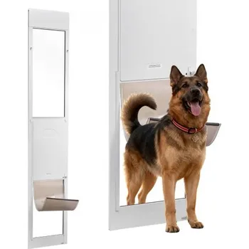 Nábytkové kování Dvířka pro psy VEVOR pro posuvné skleněné dveře, nastavitelná výška 2311–2439 mm, rám z hliníkové slitiny s kovovými otočnými panty, bezpečný zámek, klapka 346 x 600 mm, posuvná skleněná dvířka pro domácí mazlíčky s možností nájmu