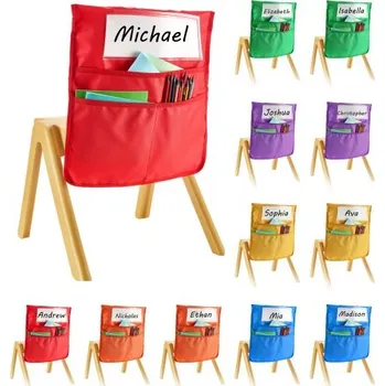 Jídelní židle VEVOR Kapsy na židle do učebny, balení 12 kusů, kapsa na opěradlo židle pro kamarády 17 x 19 palců se jmenovkou, 6 jasných barev, organizér na opěradlo židle pro děti ve třídě, školce, škole a doma