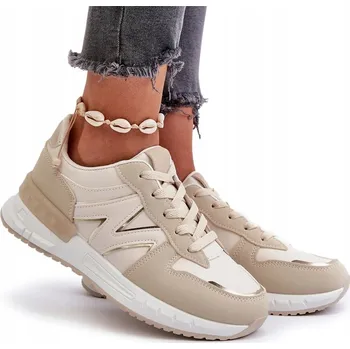 Dámské tenisky DÁMSKÉ TENISKY Z EKO KŮŽE KLASICKÉ MÓDNÍ BÉŽOVÉ VEL. 39