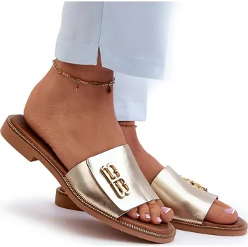 Dámská obuv ZAZOO 40384 NAZOUVÁKY KOŽENÉ ELEGANTNÍ SE ZLATÝM ZDOBENÍM 37