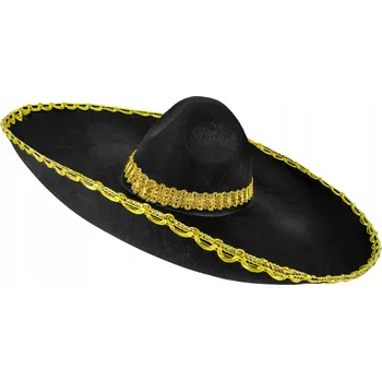 Klobouk Mexický klobouk Sombrero černý se zlatým lemováním
