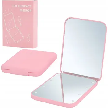 Kosmetické zrcátko Kapesní Zrcátko na Make-up s LED Osvětlením Růžové