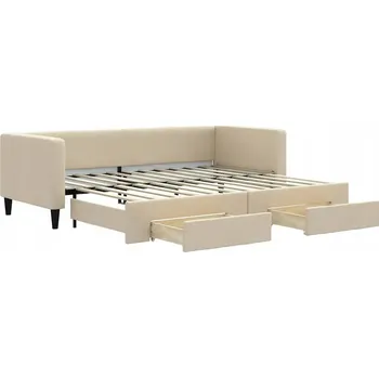 Pohovka Krémová rozkládací pohovka s úložnými zásuvkami 223 x 90 x 68 cm