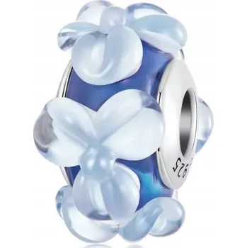 Přívěsek Korálek Murano modro-modré květy stříbro 925