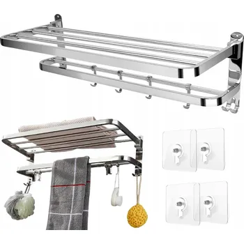 Držák na ručník SKLÁDACÍ VĚŠÁK NA RUČNÍKY S POLIČKOU DO KOUPELNY - LOFT STYL, ZÁVĚSNÝ, S HÁČKY