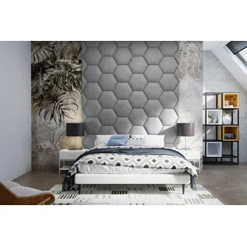 Čalouněný nástěnný panel Hexagon 30 x 26 x 5 cm šedá