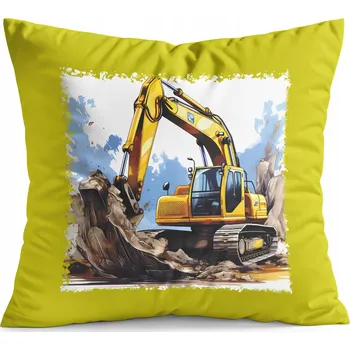 Polštář POLŠTÁŘ ŽLUTÝ DÁREK - STAVEBNÍ STROJE