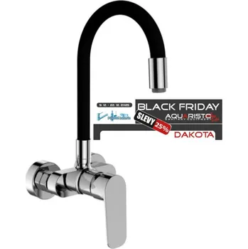 Vodovodní baterie DAKOTA, dřezová stěnová baterie, flexi ramínko černé, rozteč 100mm