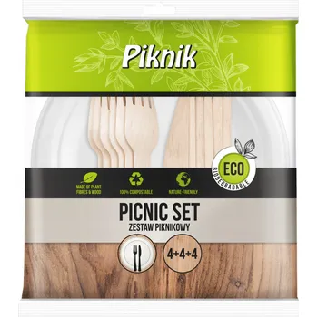 Příbor Piknik sada ECO 12 Ks NŮŽ + TALÍŘ + VIDLIČKA