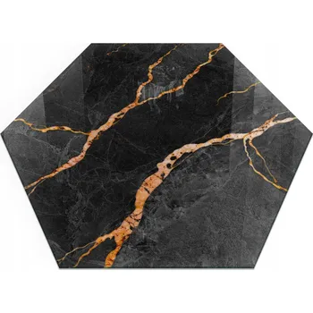 Obraz Skleněná víceúhelníková ochrana proti jiskrám ke krbu – Elegantní mramor, v. 40 cm