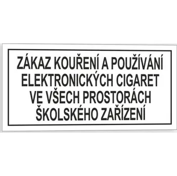 Traiva s.r.o. Zákaz kouření a používání elektronických cigaret ve všech prostorách školského zařízení Verze: Samolepka 210 x 105 mm tl. 0.1 mm - Kód: 14836