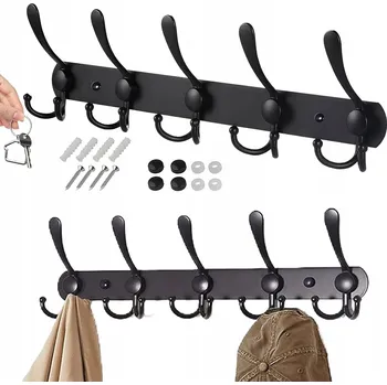 Věšák 2 KS VĚŠÁK NA OBLEČENÍ NA ZEĎ, ZÁVĚSNÝ NA KLÍČE, NA OBLEČENÍ, KLOBOUKY - ČERNÝ