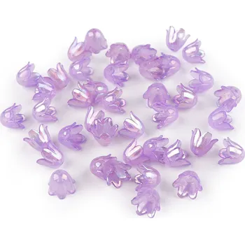 Dětské navlékací korálky Plastové korálky zvoneček / sukýnka s AB efektem 9x11 mm, velké, 5 fialová lila