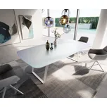 DELIFE Jídelní stůl Edge oválný 240x120 cm reliéfní sklo perleť 3D design kov šikmý bílý