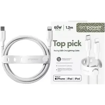 Datový kabel PanzerGlass empower 60W USB-C to Lightning USB 2.0 1.2m bílá (198230)