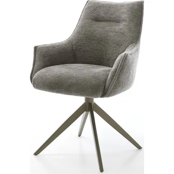 Jídelní židle DELIFE Jídelní židle Alja-Flex s područkami bouclé měkký tmavě béžová křížová podnož široká titanová barva 360° otočný houpací funkce taštičkové pružiny