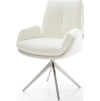 Jídelní židle DELIFE Jídelní židle Clea-Flex bouclé měkký béžová křížová podnož široká nerezová ocel 360° otočný houpací funkce