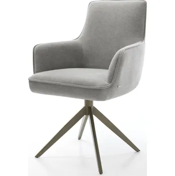 Jídelní židle DELIFE Jídelní židle Heira-Flex s područkami potahová látka Měkký šedá křížová podnož široká Titanová barva 360° otočný houpací funkce taštičkové pružiny